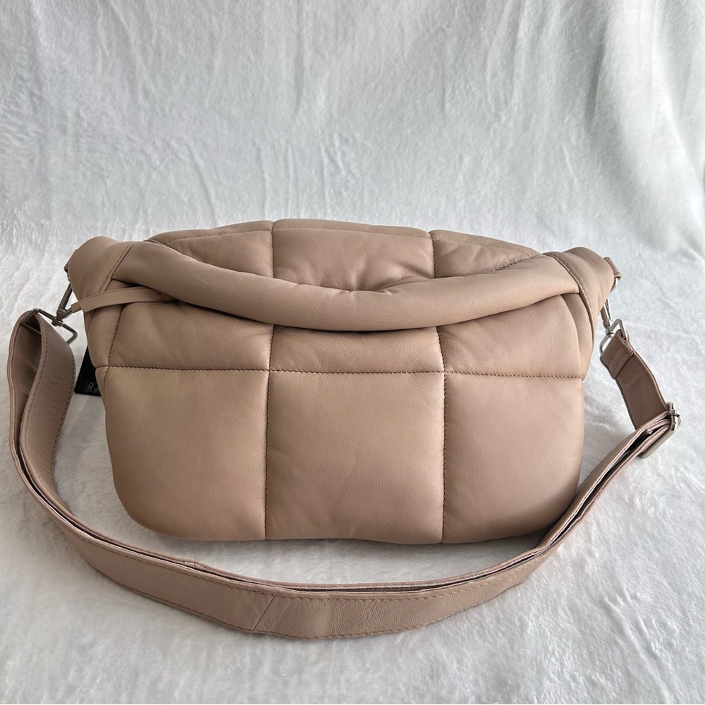 NWT STYLISM Sheepskin Beige Oversized Puffy Quilted Sling Bag